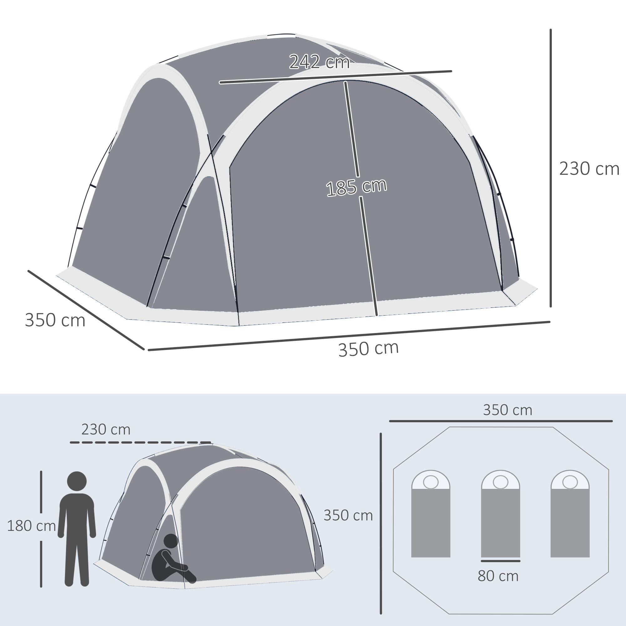 Tienda de Campaña Outsunny 350x350x230 cm Gris 3/7