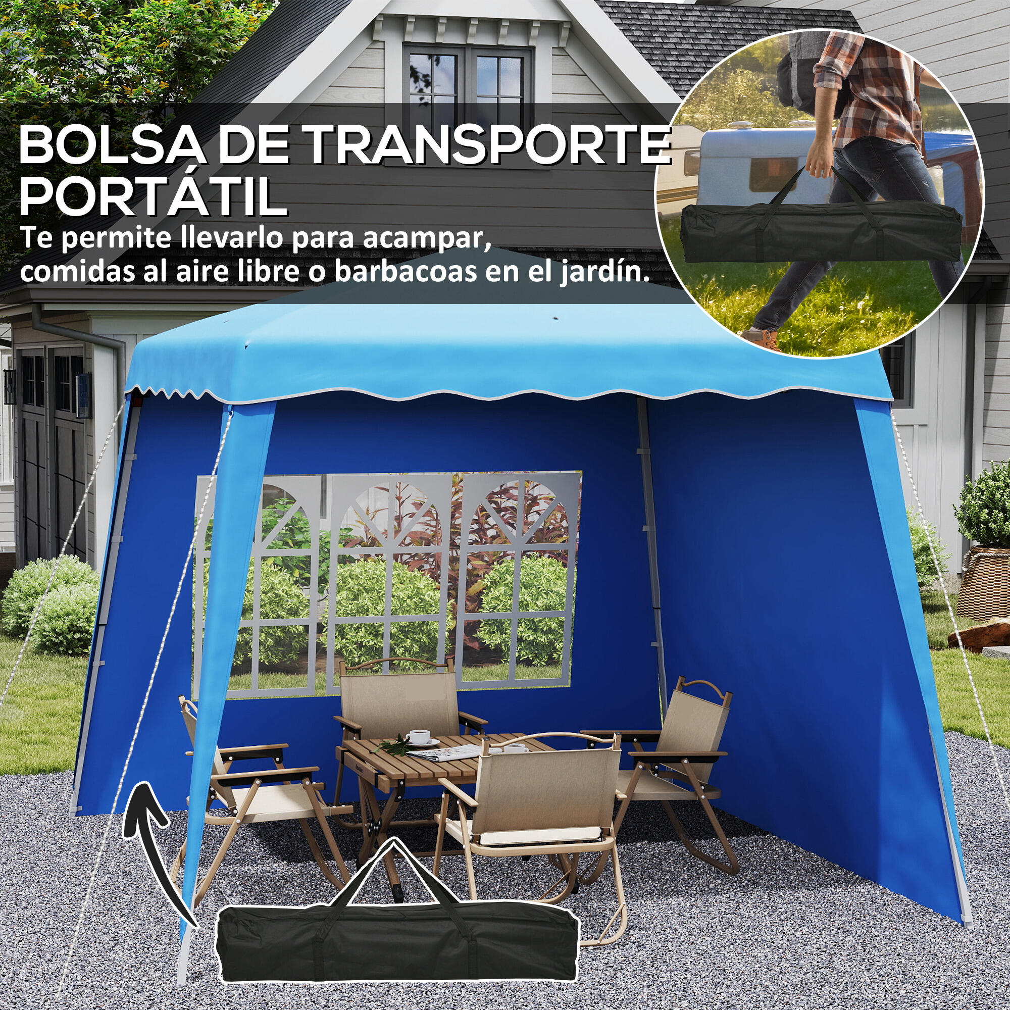 Tenda dobrável 240x240x250 cm azul Outsunny 4/7