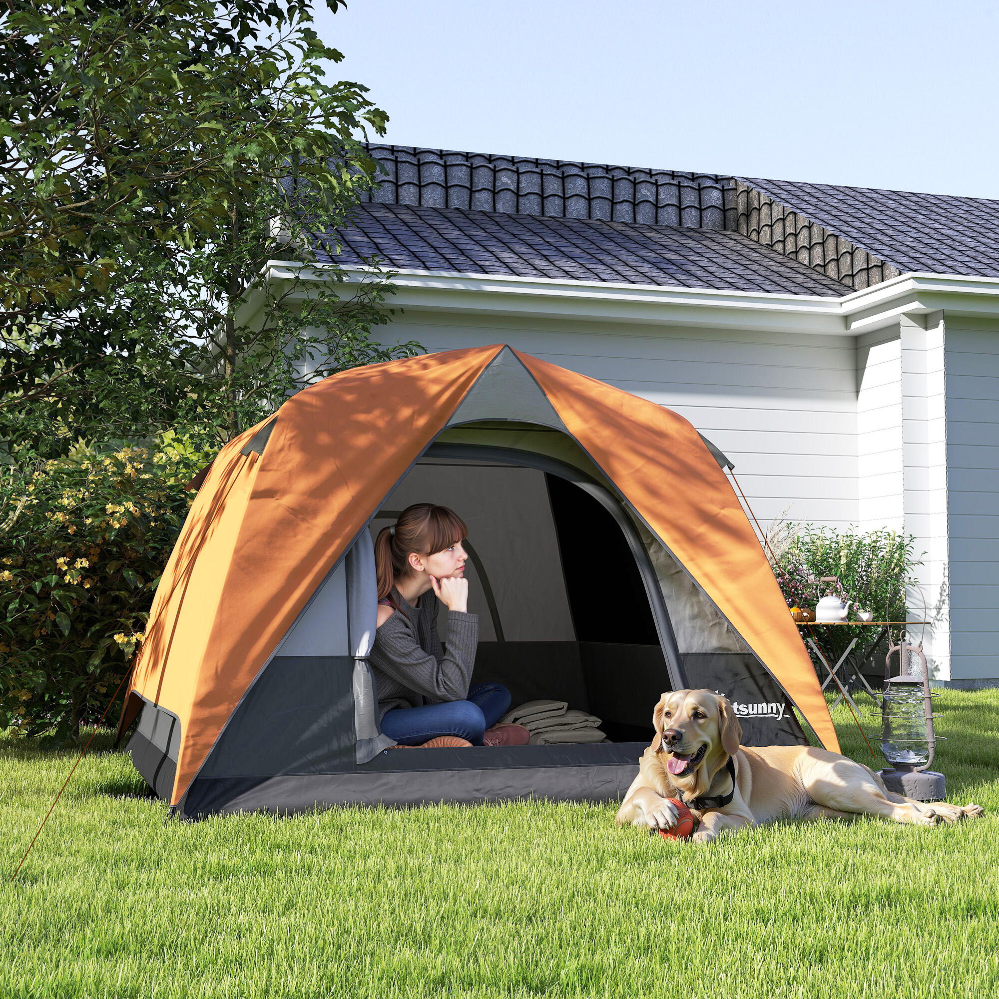 Tienda de Campaña Outsunny 200x200x135 cm Naranja y Gris 2/7