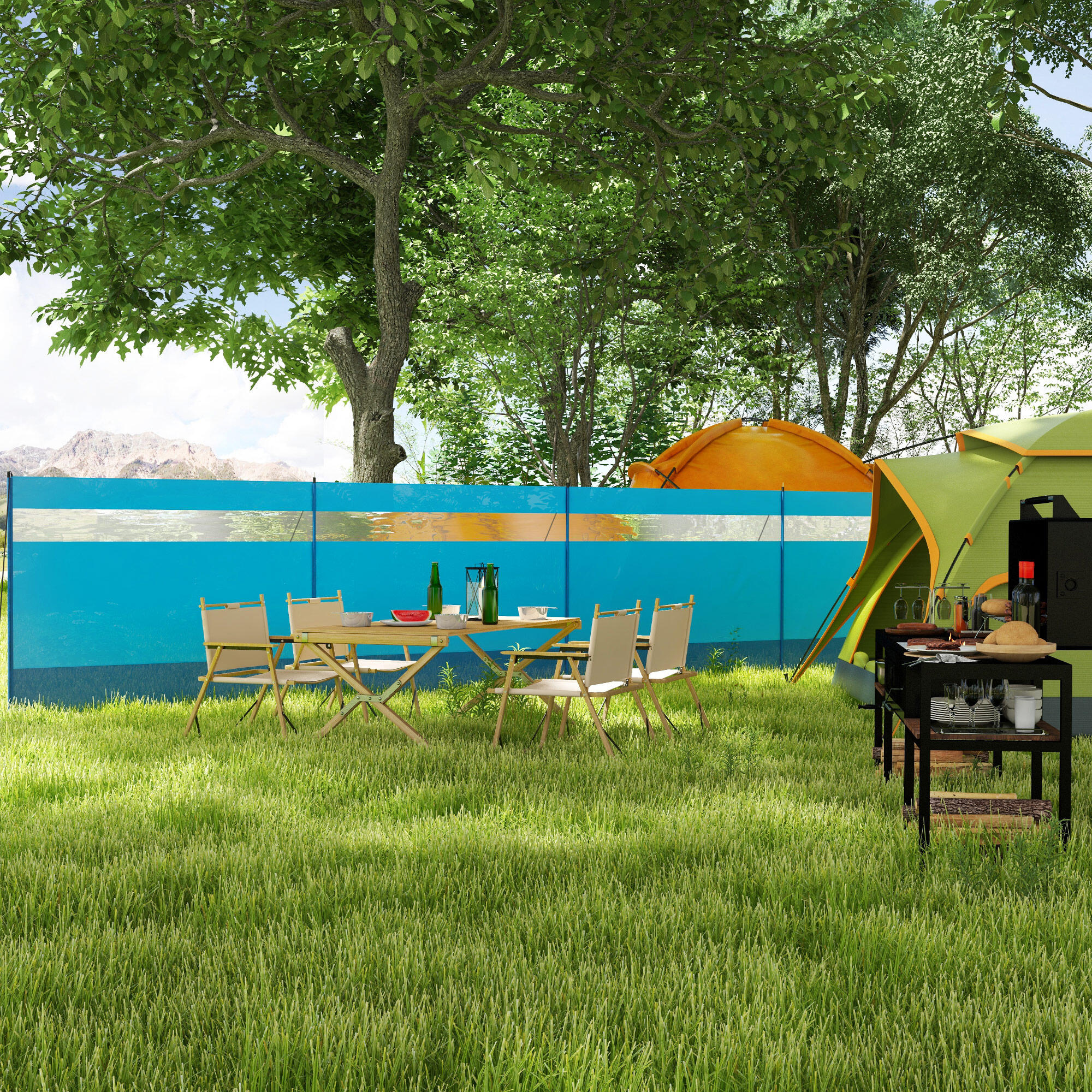 Cortavientos para Camping Outsunny 725x140 cm Azul 2/7