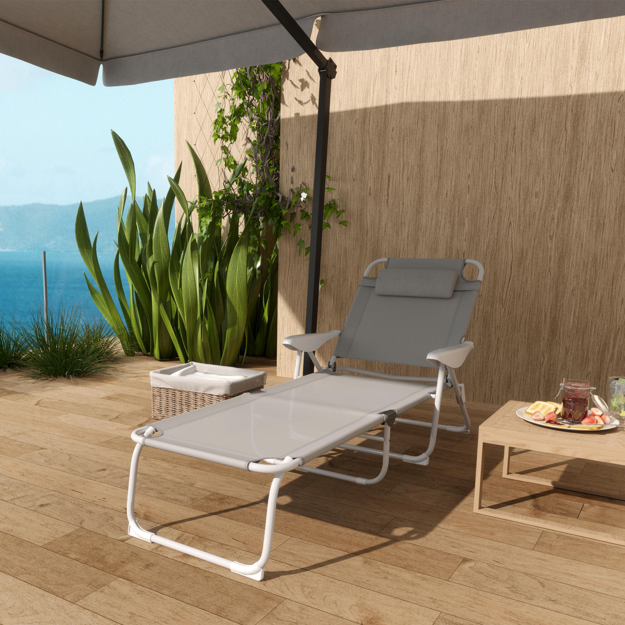 Espreguiçadeira dobrável 160x66x98 cm cinzento Outsunny 4/7