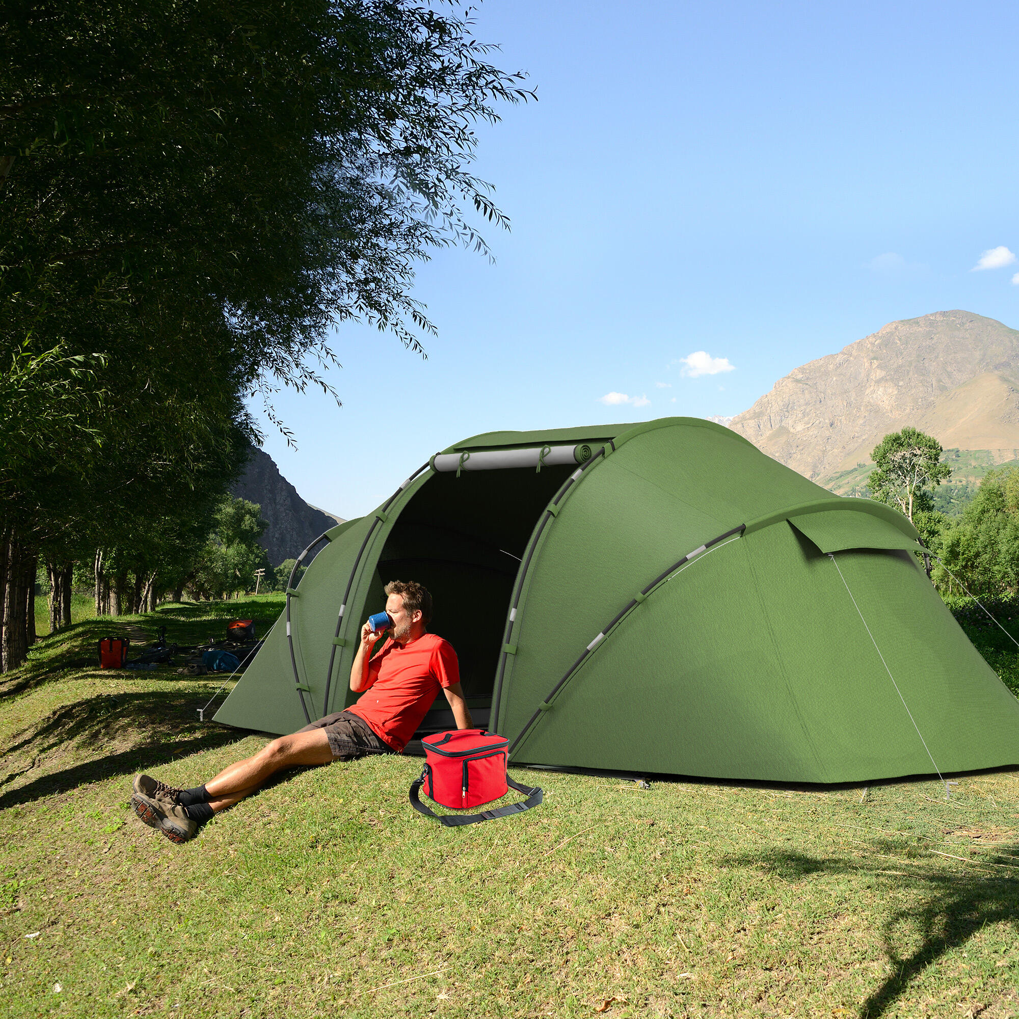 Tenda de campismo 430x240x170 cm verde Outsunny 2/7