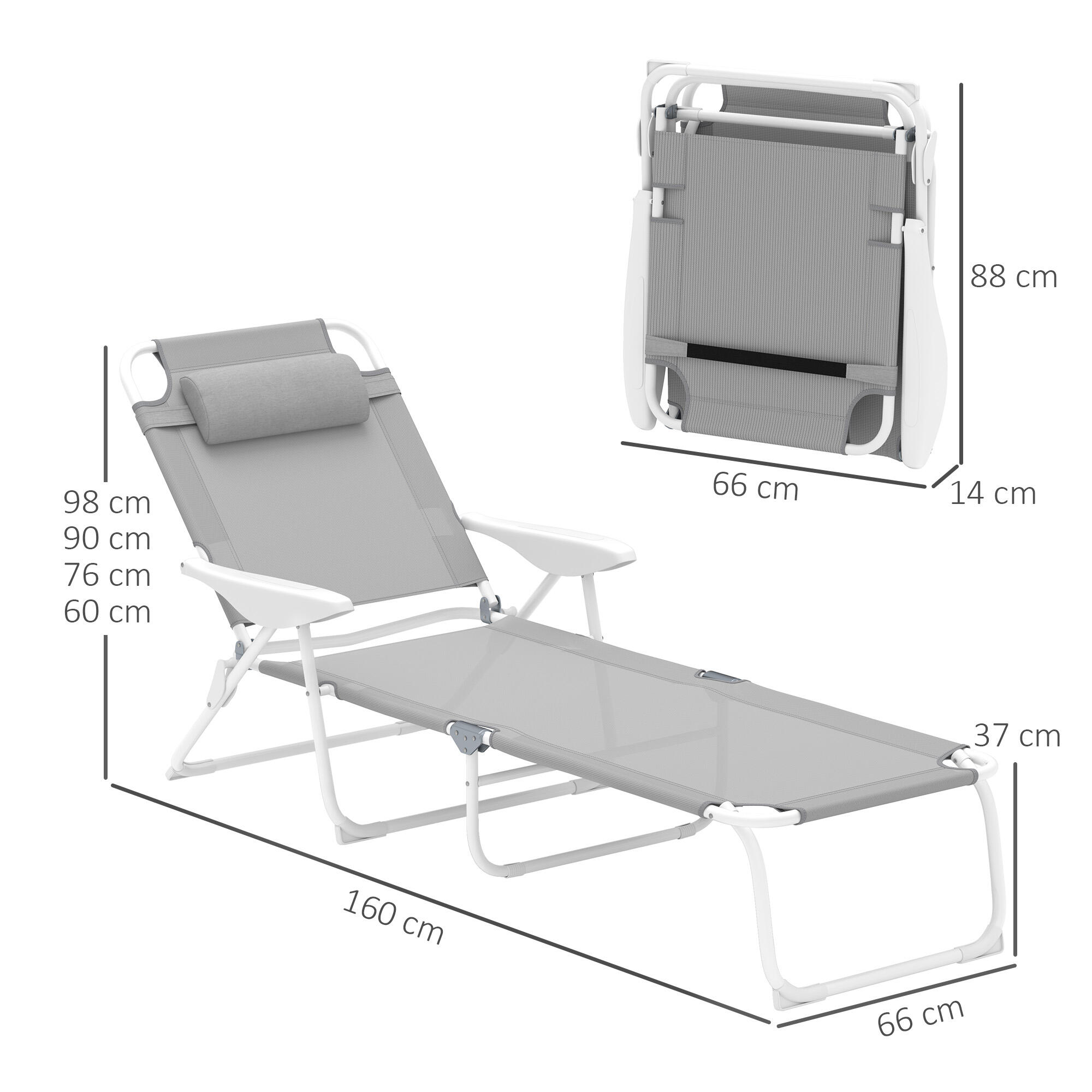 Espreguiçadeira dobrável 160x66x98 cm cinzento Outsunny 3/7