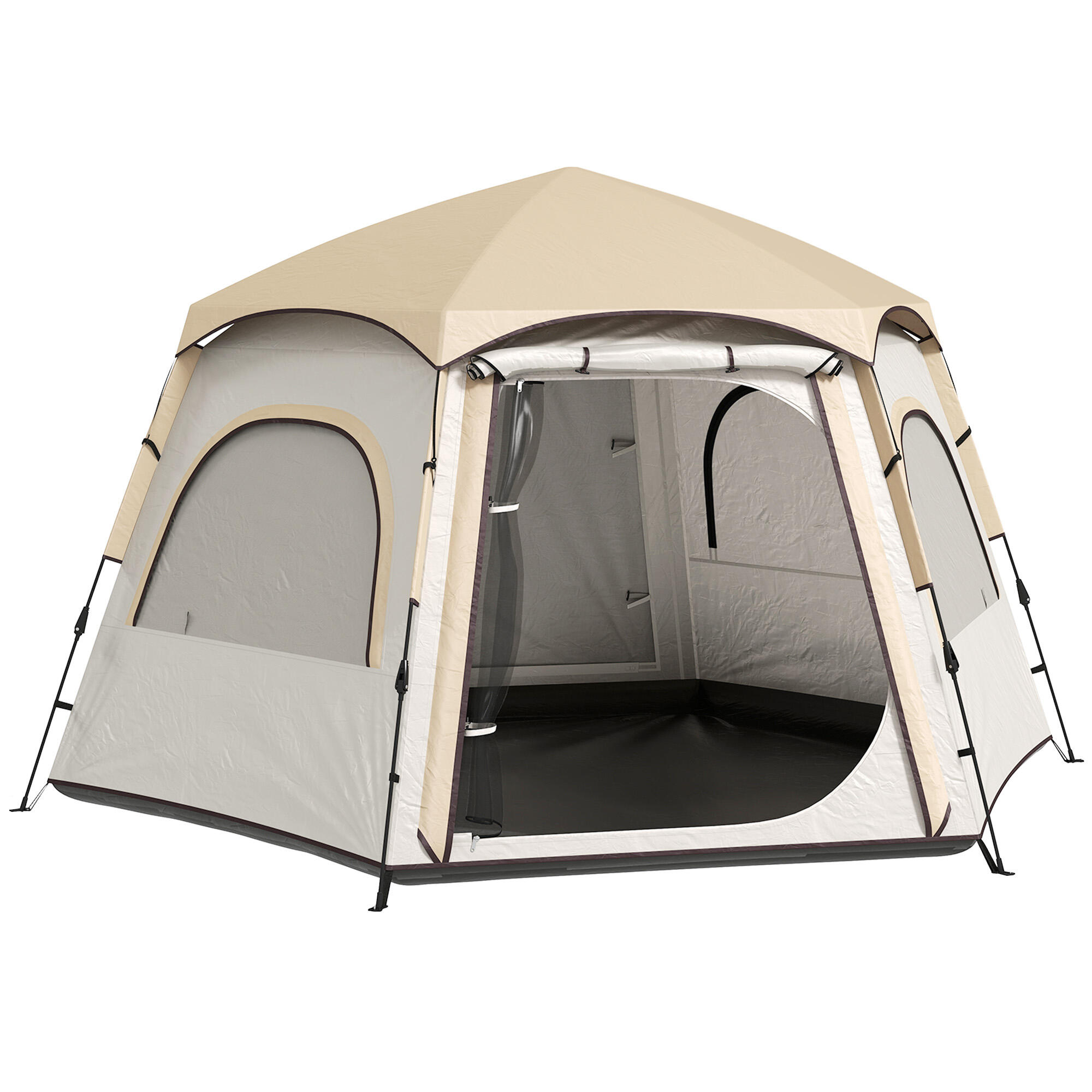 OUTSUNNY Tenda de campismo 280x240x155 cm branco e bege Outsunny