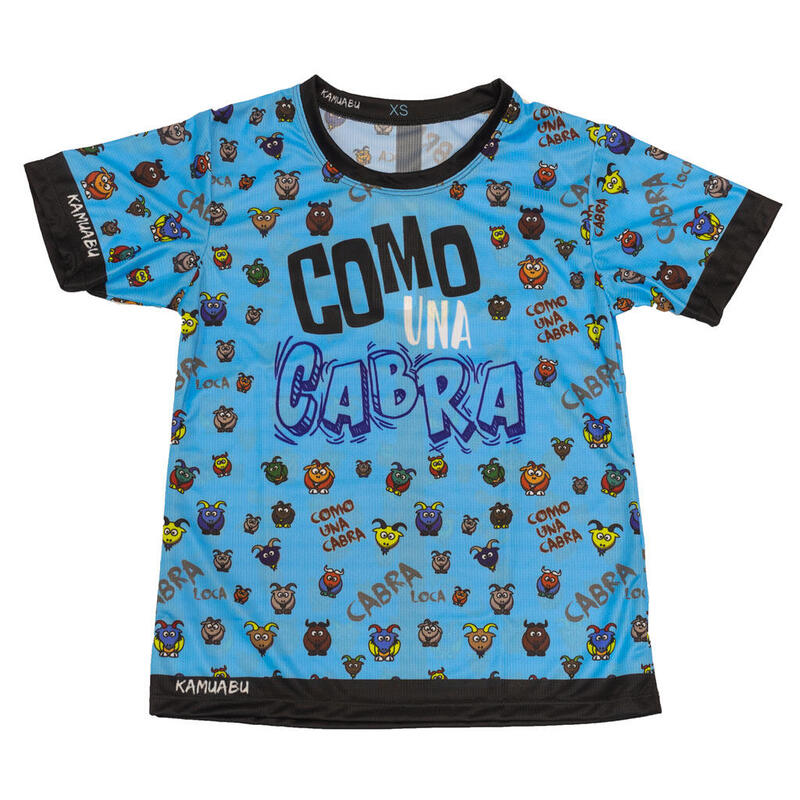 CAMISETA DE RUNNING #COMOUNACABRA para MUJER - KAMUABU color AZUL 110grs