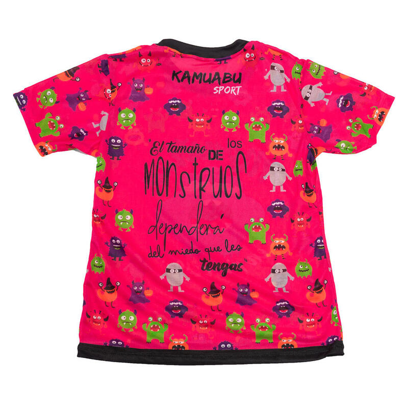 CAMISETA DE RUNNING #MONSTRUOS para MUJER - KAMUABU color ROSA 110grs