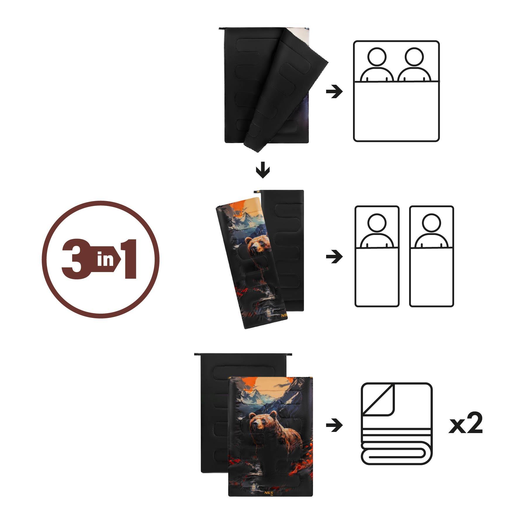 Sac de couchage double OURS 3 EN 1 NC3601 NILS CAMP 2/7