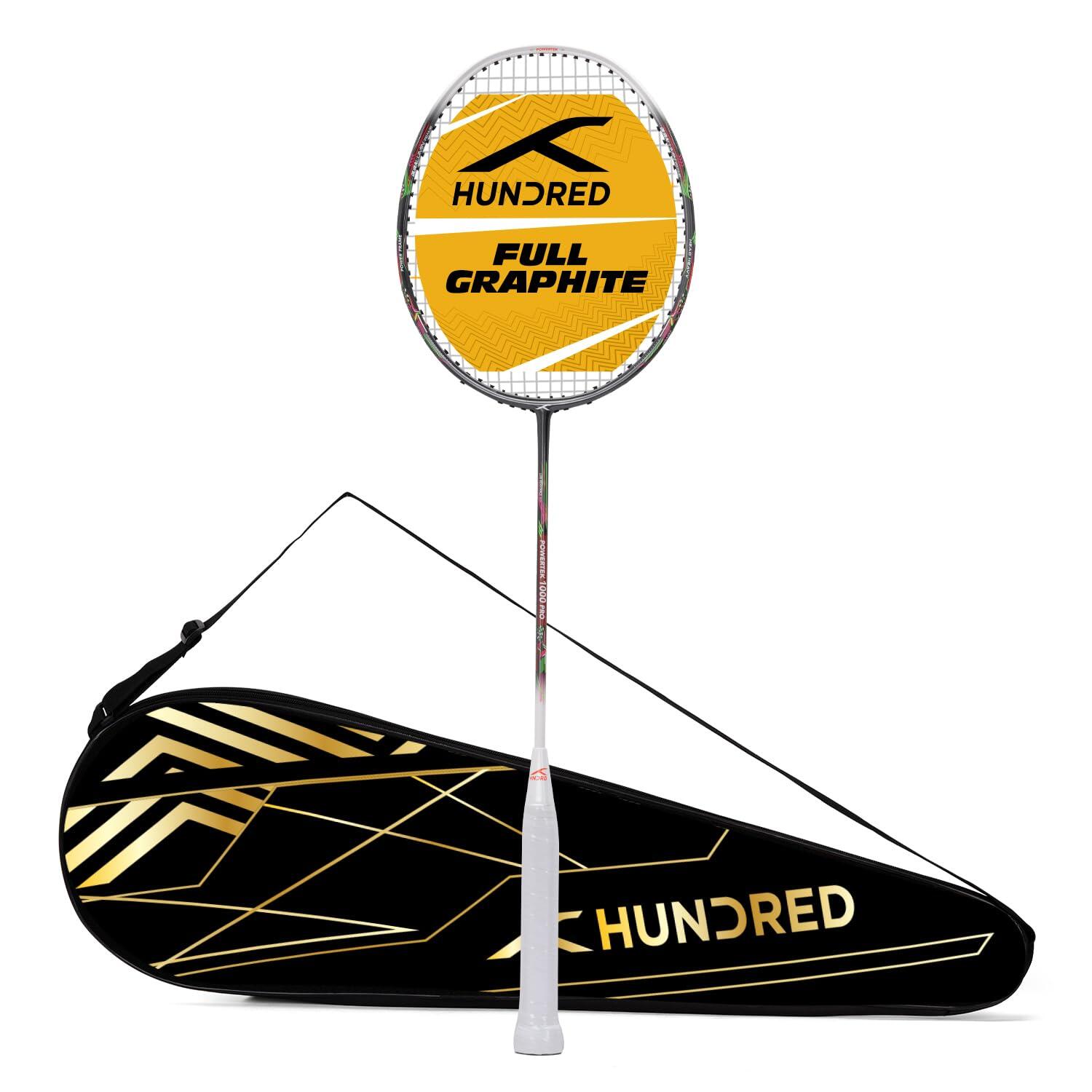 Hundred - Powertek 1000 Pro Raquette Badminton Graphite + Housse Intermédiaire - Raquette De Badminton - Blanc|gris - Taille Unique - Decathlon