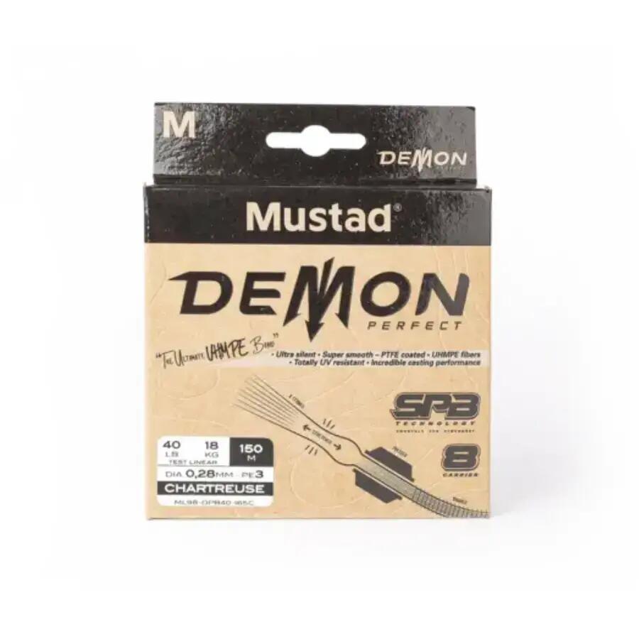 Mustad Demon Perfect Braid 8 szálú textil zsinór chartreuse 0,08 mm 3,6 kg 150 m 2/3