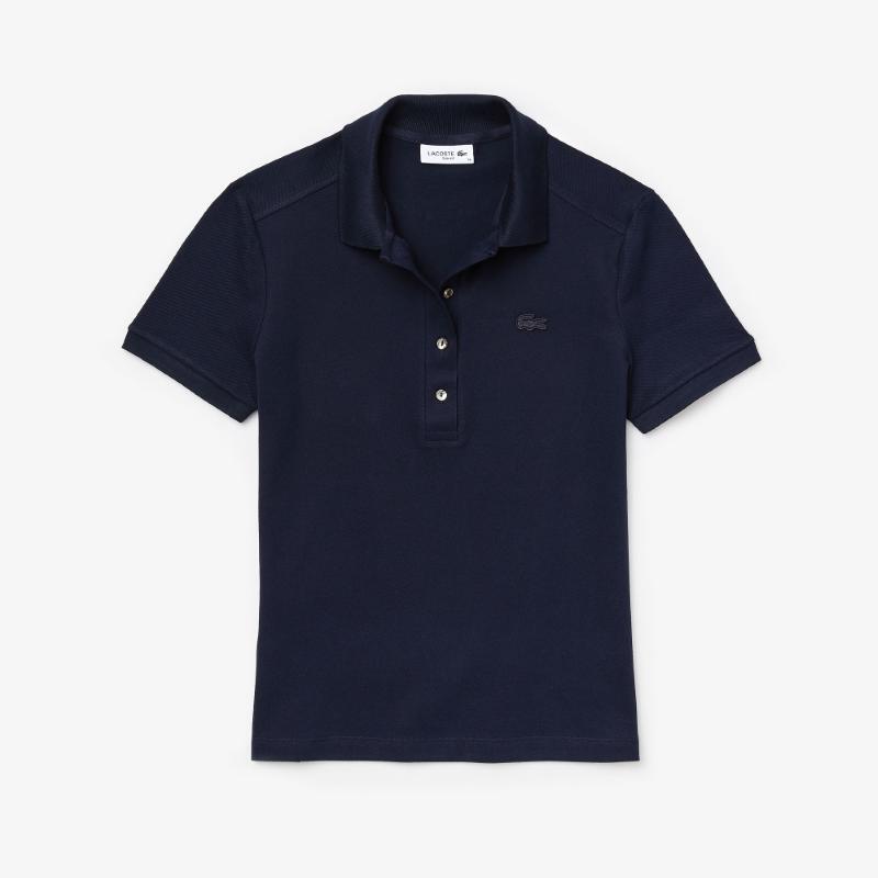 Polo Azul Marino Lacoste Femme Maille Marine Mujer de Corte Ajustado 1/5