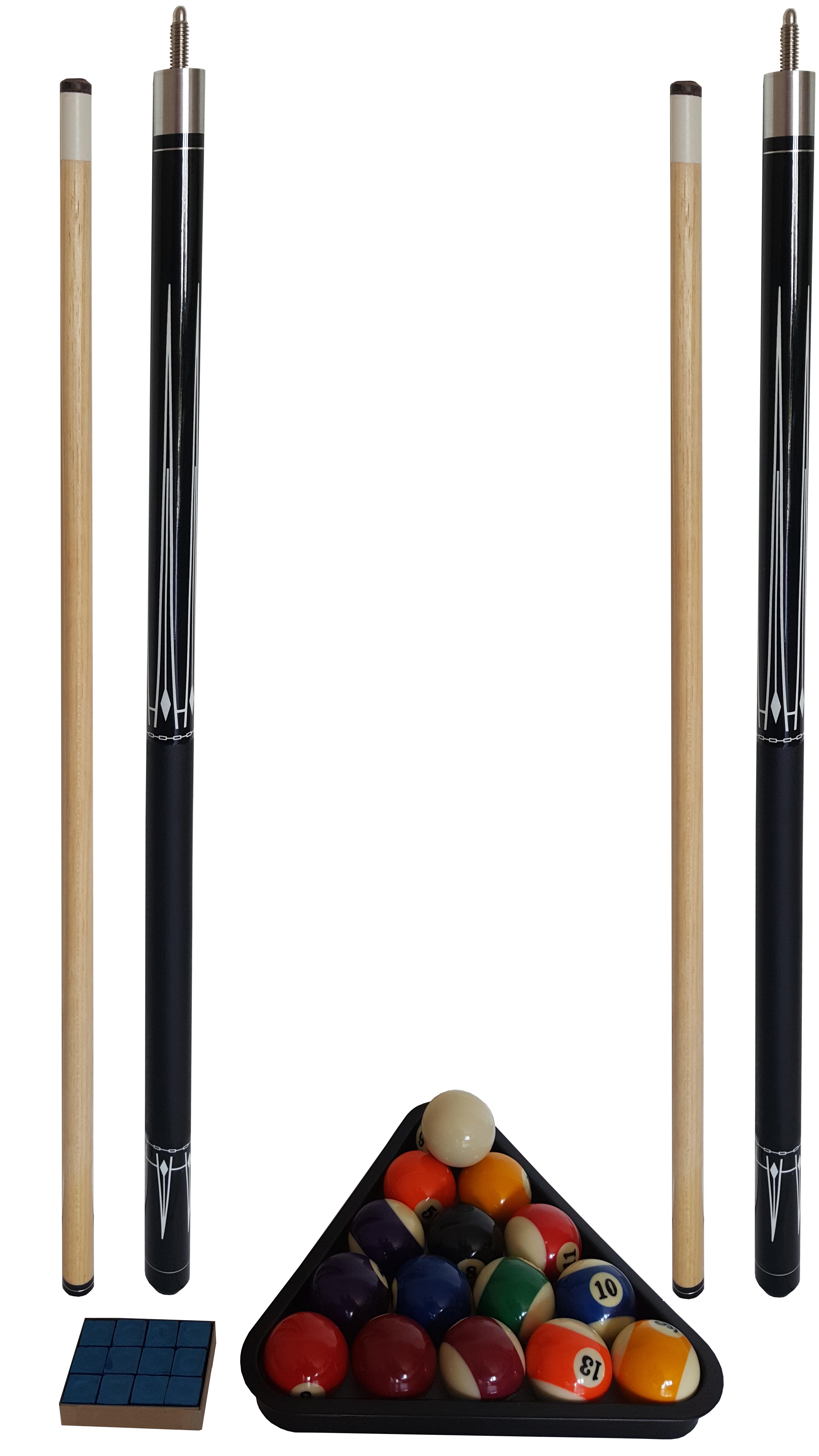JOHN WEST Set completo da biliardo - 2 stecche, 1 set di palline, triangolo, gessetto