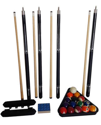 Set completo da biliardo-4 stecche+ palline+triangolo+gesso+supporto a muro