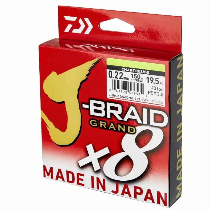 Плетен конец Daiwa J-Braid Grand X8E chartreuse 0.16 мм, 10 кг, 270 м