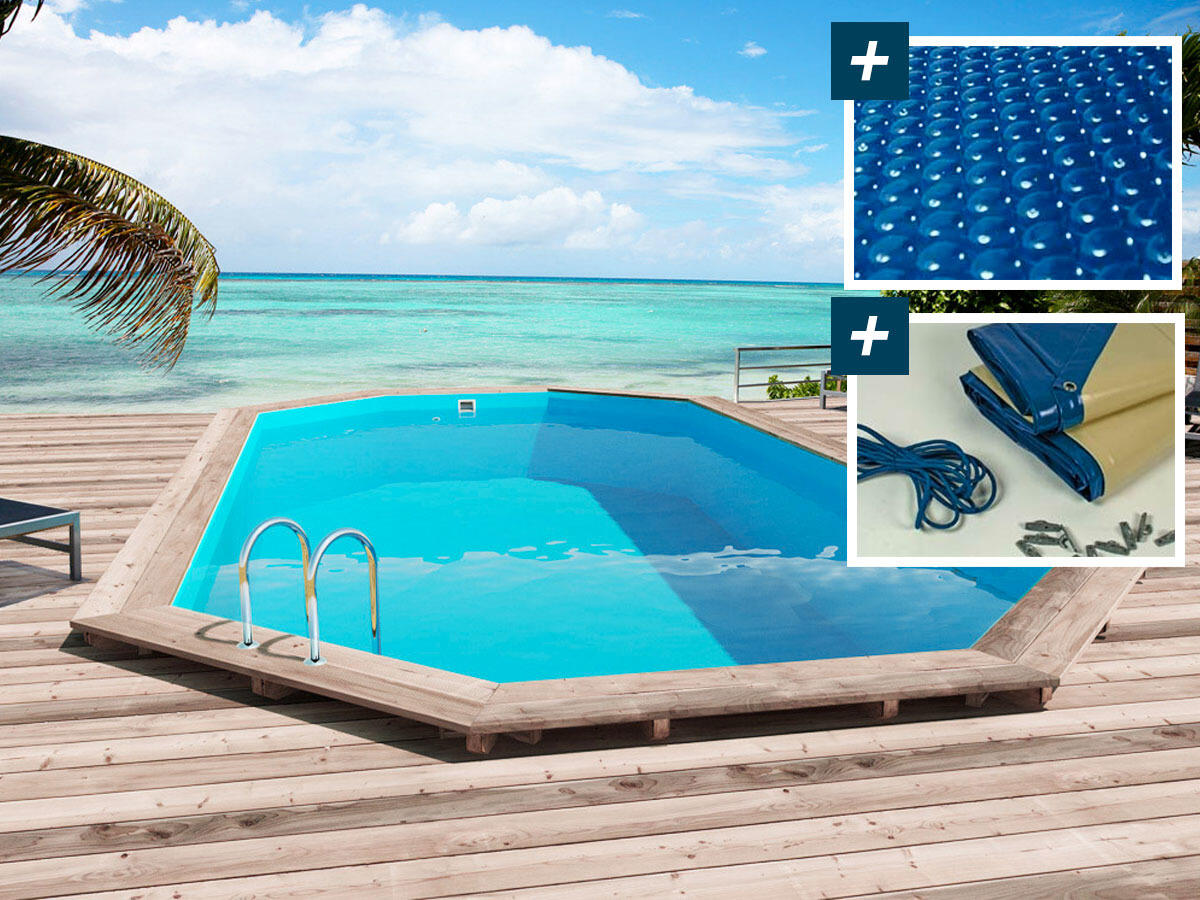 HABITAT ET JARDIN Piscina in legno " San Paolo " - 6,57 x 4,07 x 1,20 m - Copertura a bolle d'aria
