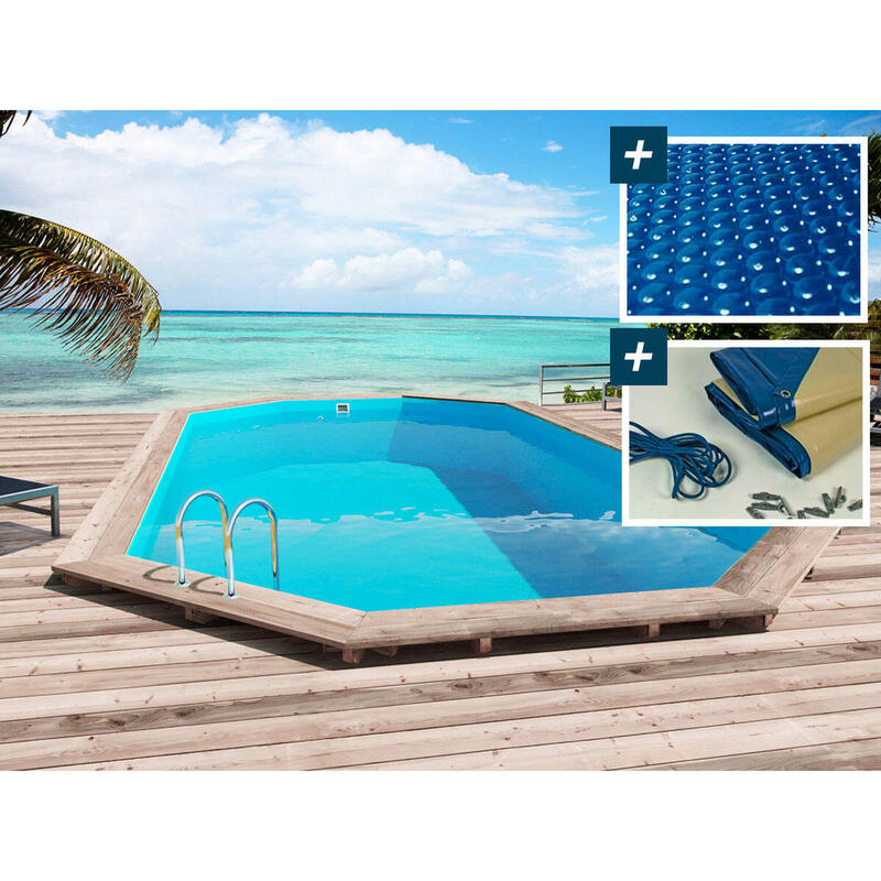 Piscine bois  Sao Paulo  - 6.57 x 4.07 x 1.20 m - Bâche à bulles  180 µ - Bâch