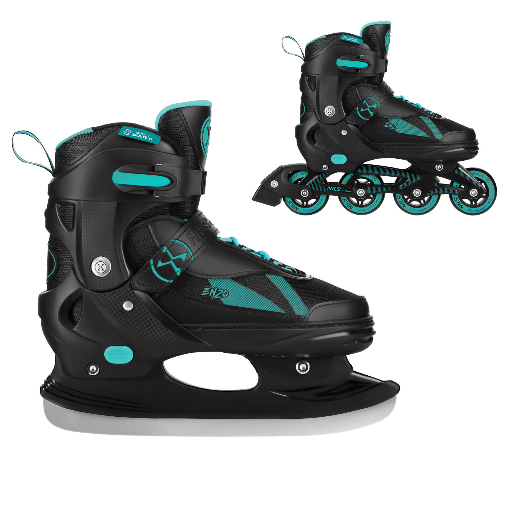 NILS EXTREME Rollerblades met verwisselbare hockeybladen 2IN1 ENZO NH382 Nils Extreme