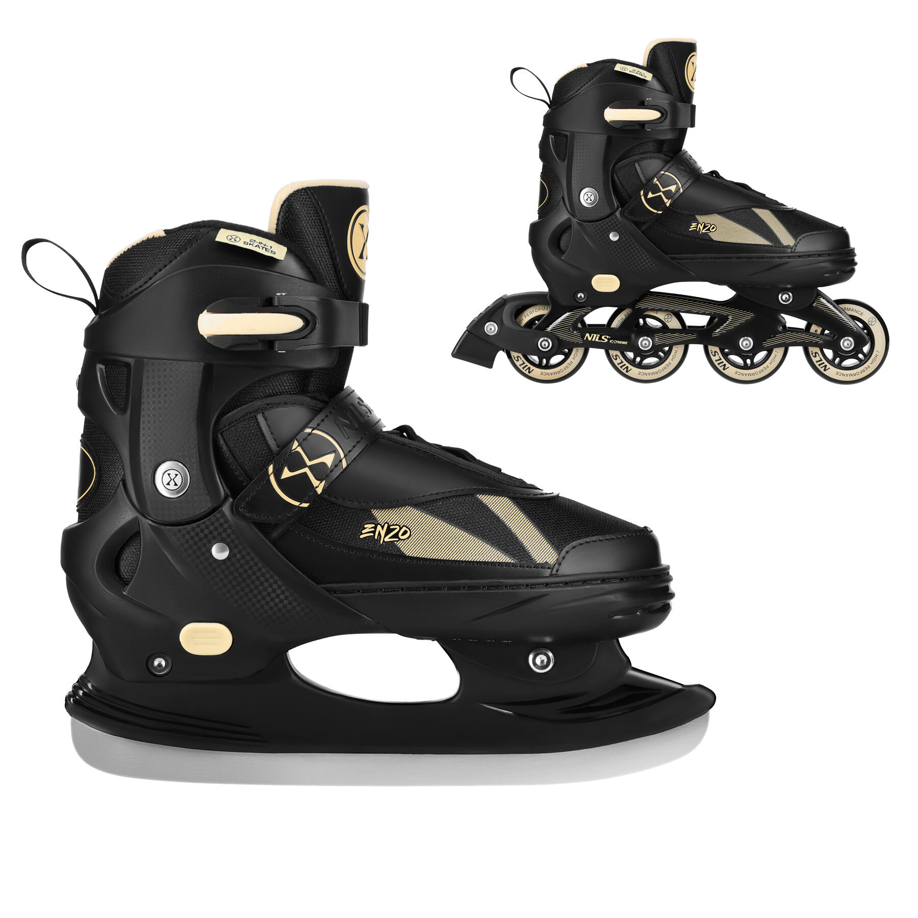 Nils Extreme - Rollers Avec Patins De Hockey Interchangeables 2in1 Enzo Nh382 Nils Extreme - Rollers En Ligne - Beige|noir - 32/34 - Decathlon