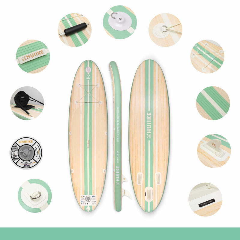 Tabla Paddle Surf Hinchable Accesorios Premium HUIIKE, Color Madera, Estabilidad 2/8