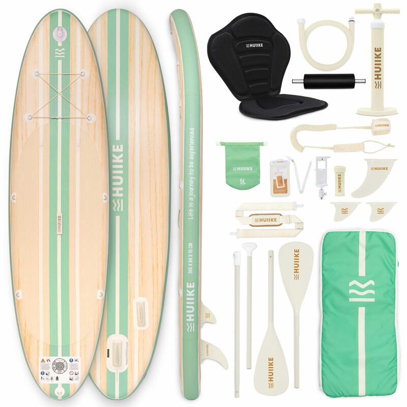 Huiike - Paddle Gonflable Adulte Accessoires Premium Huiike, Couleur Bois Haute Stabilité - Set De Stand Up Paddle - Marron - 305 Mm - Decathlon