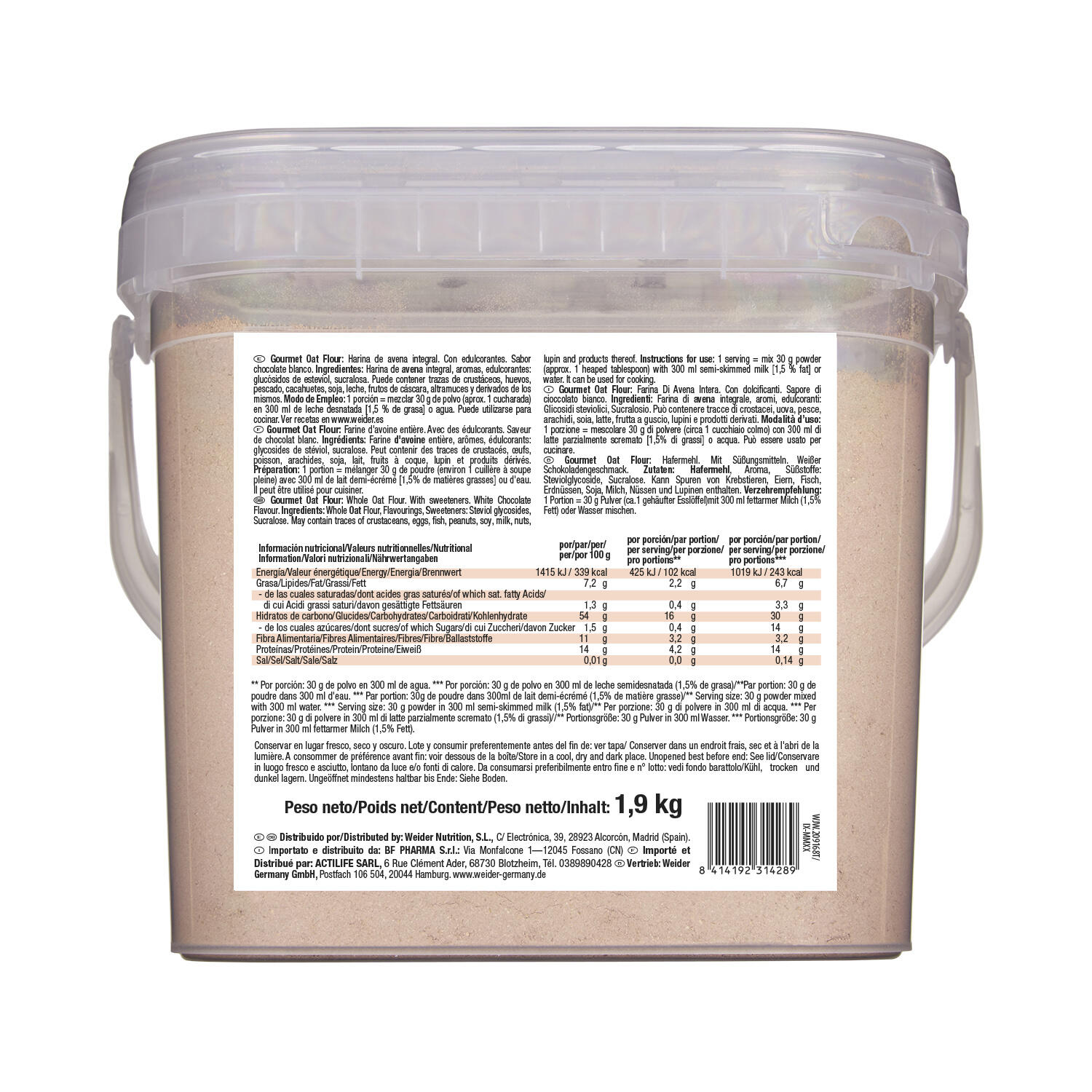Farinha de aveia Gourmet, chocolate branco, 1.9kg 2/3