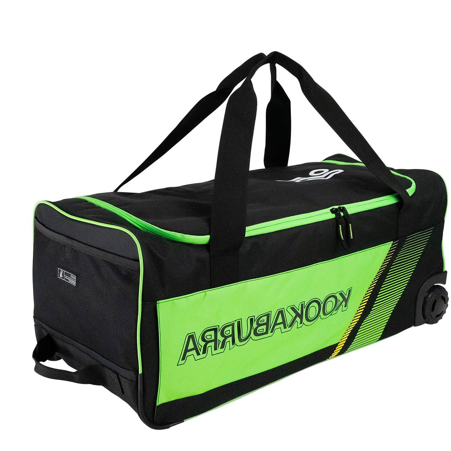 Bambini Cricket Borsone Duffle Con Rotelle Kookaburra 9500 Nero Verde Fluo 2/2