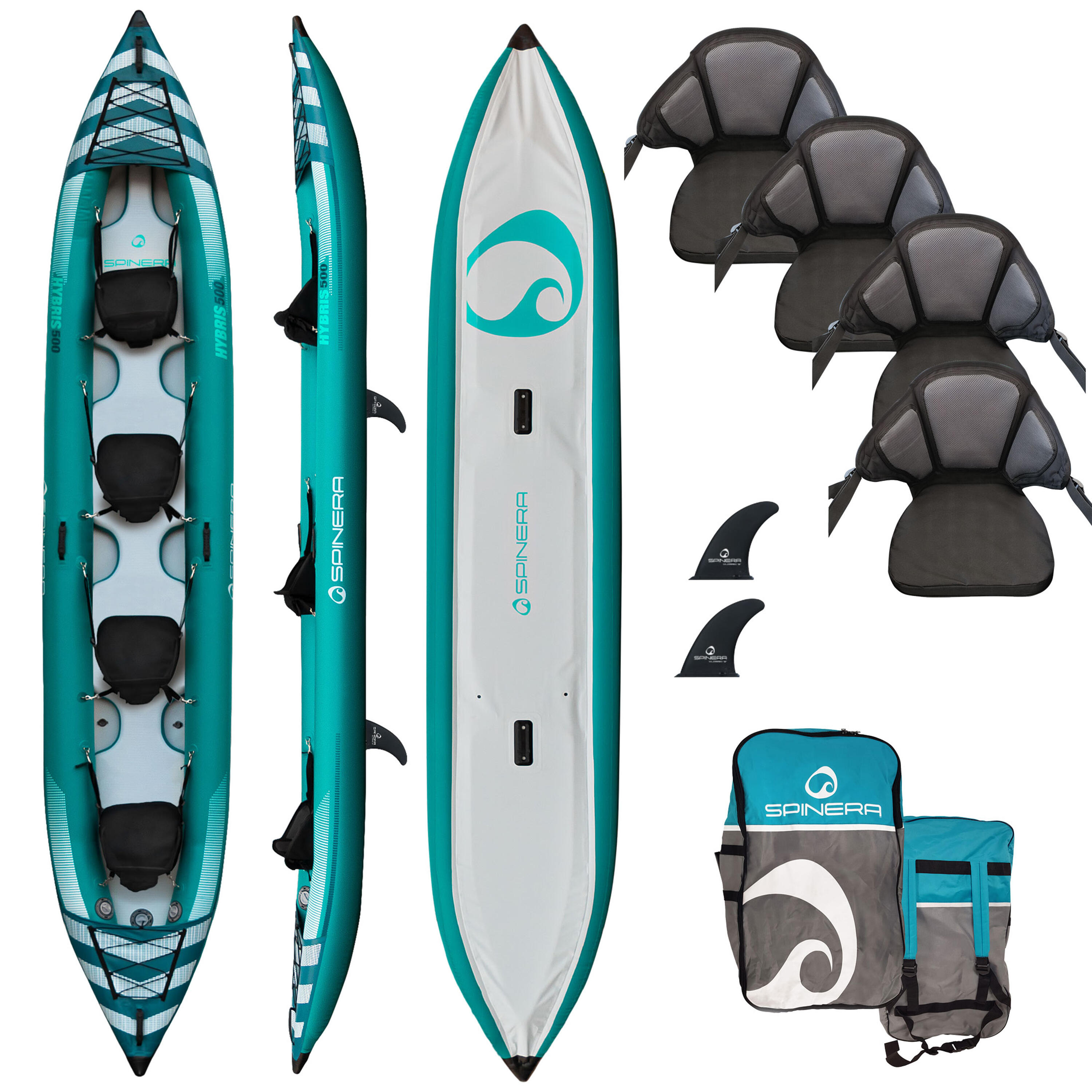 Spinera - Spinera Hybris Kayak Gonflable 4 Personnes 510 Cm | Drop-stitch | Touring - Kayak - Bleu|gris|noir|vert - Decathlon