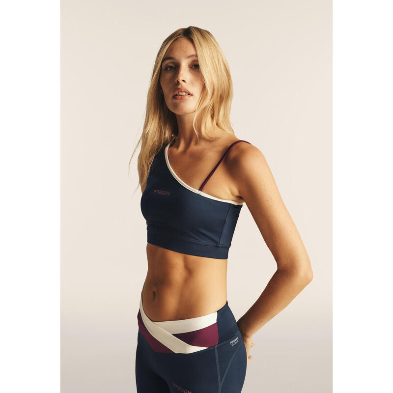 Brassière de sport à une seule bretelle avec détails contrastés