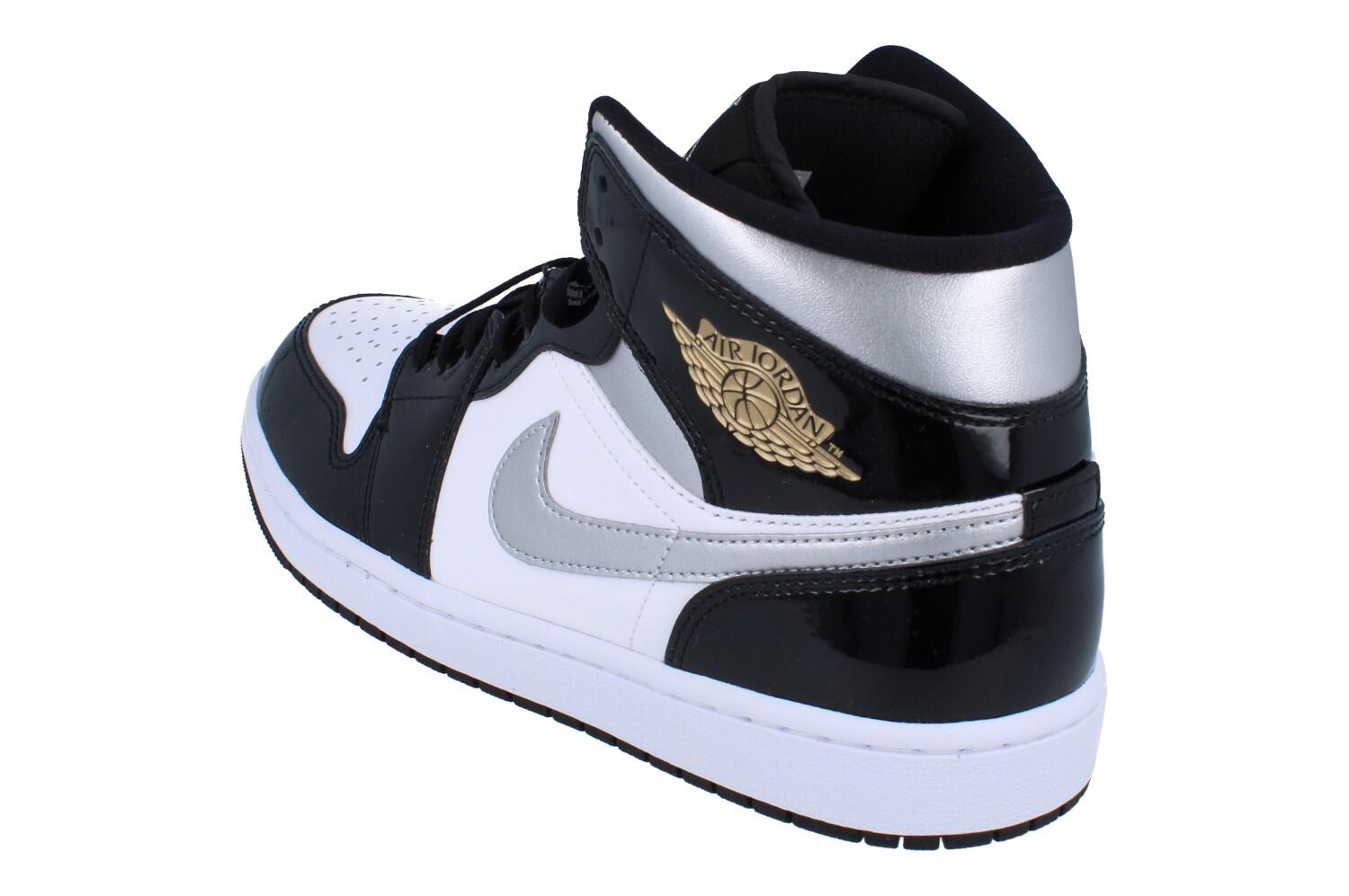 Jordan 1 Mid SE Patent Black White Metallic Silver Metallic Gold 2/6