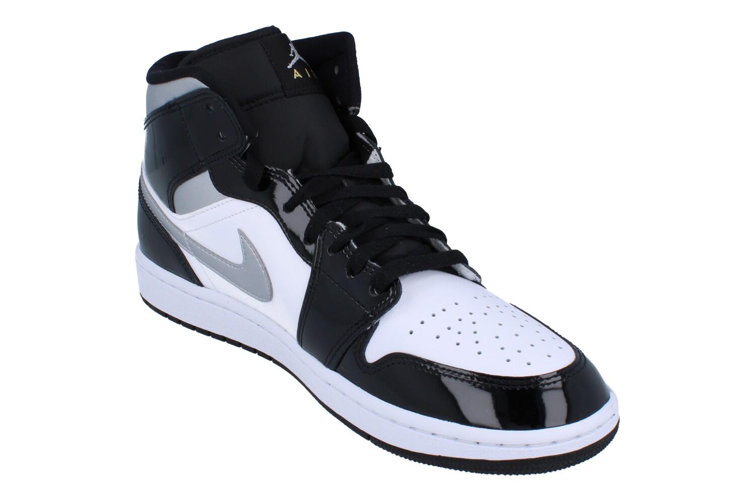 Jordan 1 Mid SE Patent Black White Metallic Silver Metallic Gold 4/6