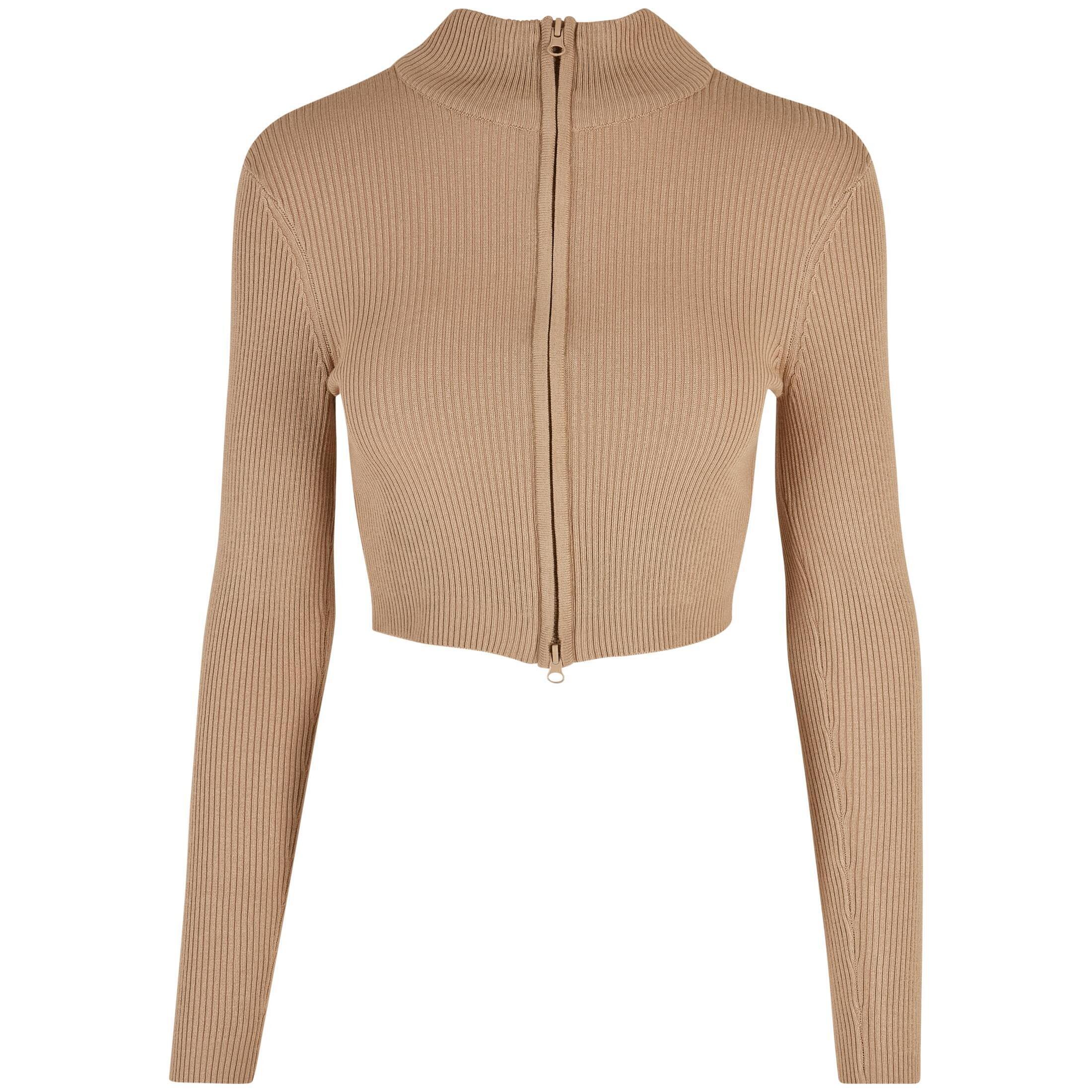 Urban Classics - Cardigan Zippé Court En Tricot Côtelé Femme Urban Classics - Gilet Manches Longues - Beige - 42 M/l - Decathlon