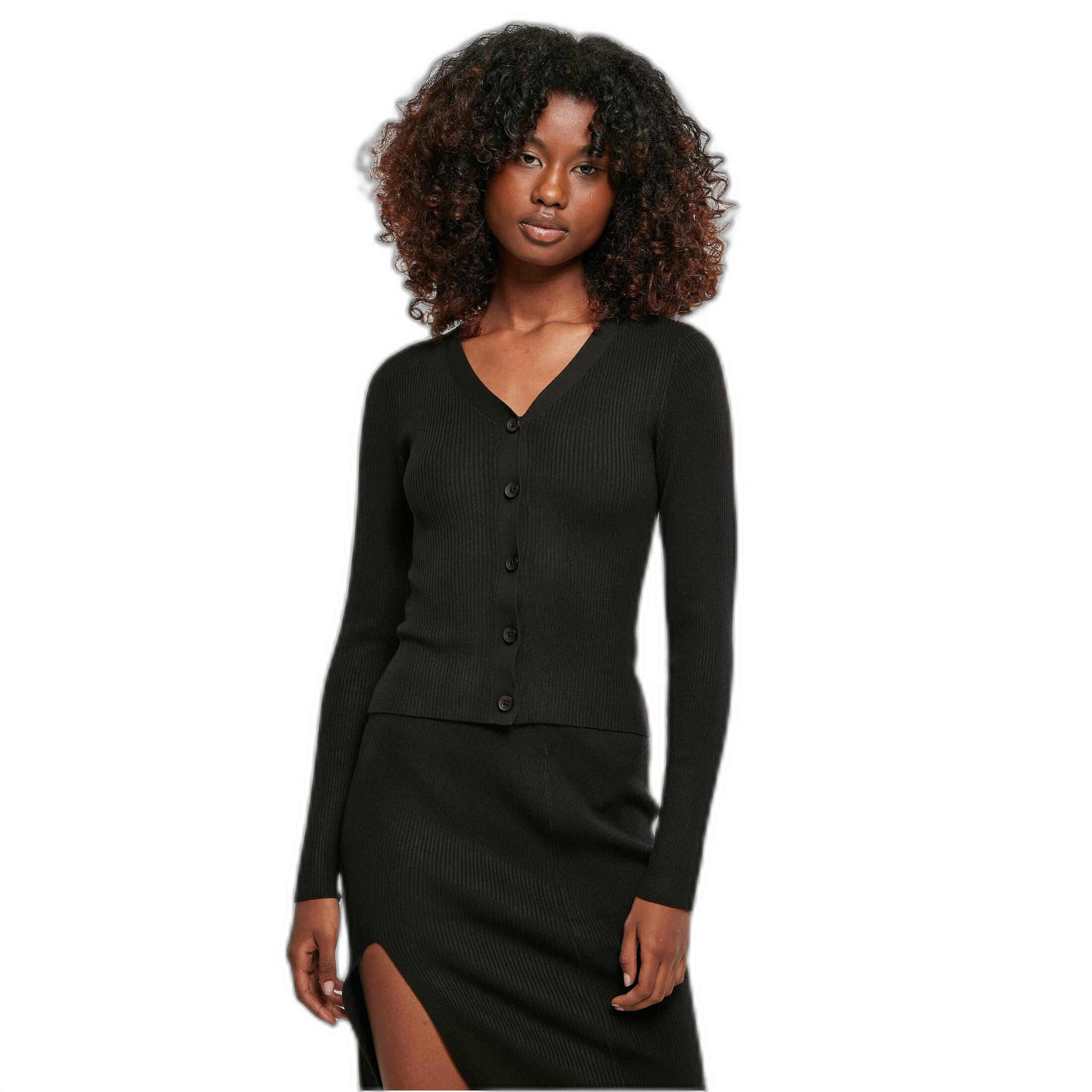 Urban Classics - Cardigan Court En Tricot Côtelé Femme Urban Classics Gt - Gilet Manches Longues - Noir - 60 5xl - Decathlon