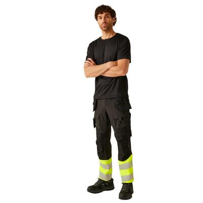 Uniseks werkbroek met hoge visuals voor volwassenen (zwart/oranje)
