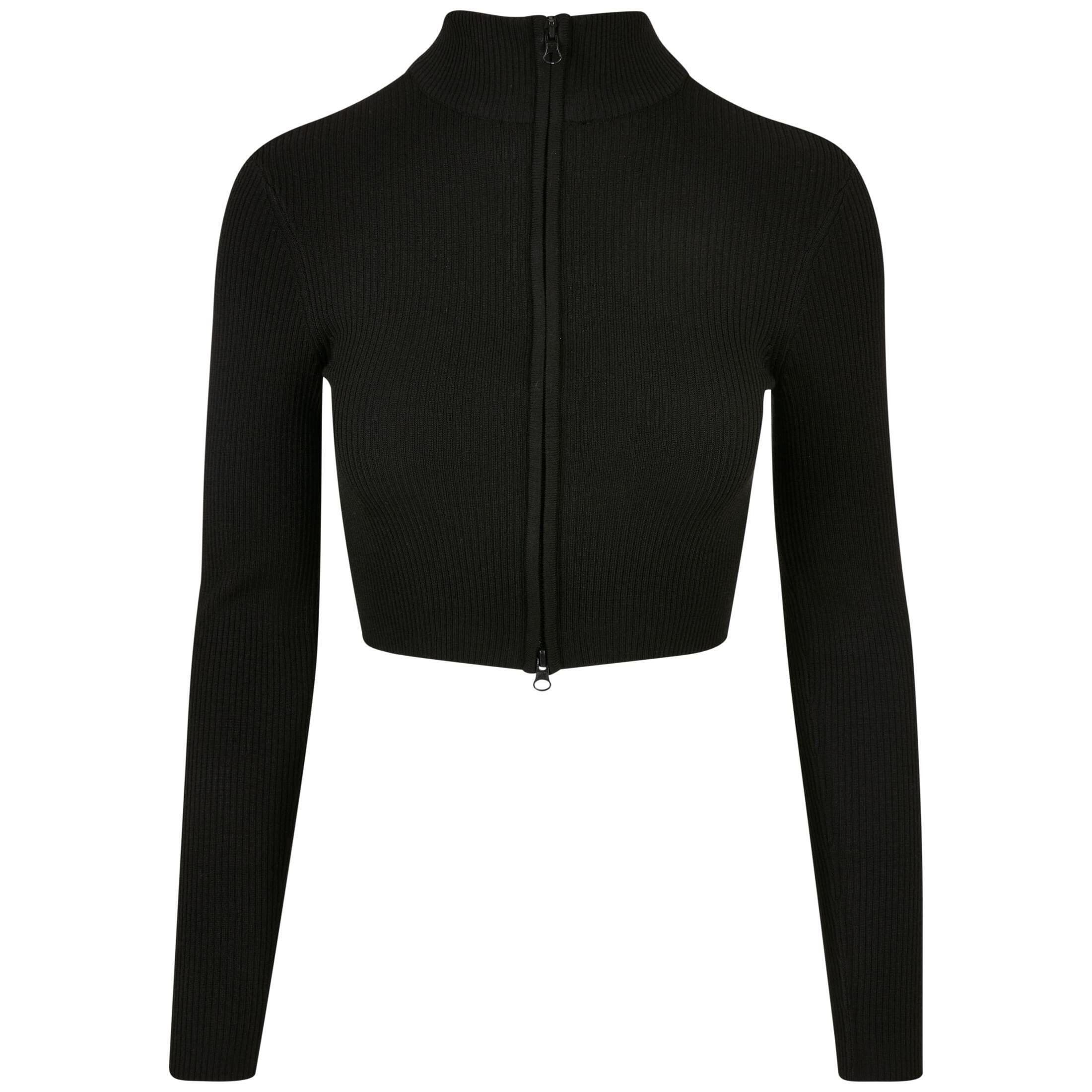 Urban Classics - Cardigan Zippé Court En Tricot Côtelé Femme Urban Classics - Gilet Manches Longues - Noir - 40 M - Decathlon