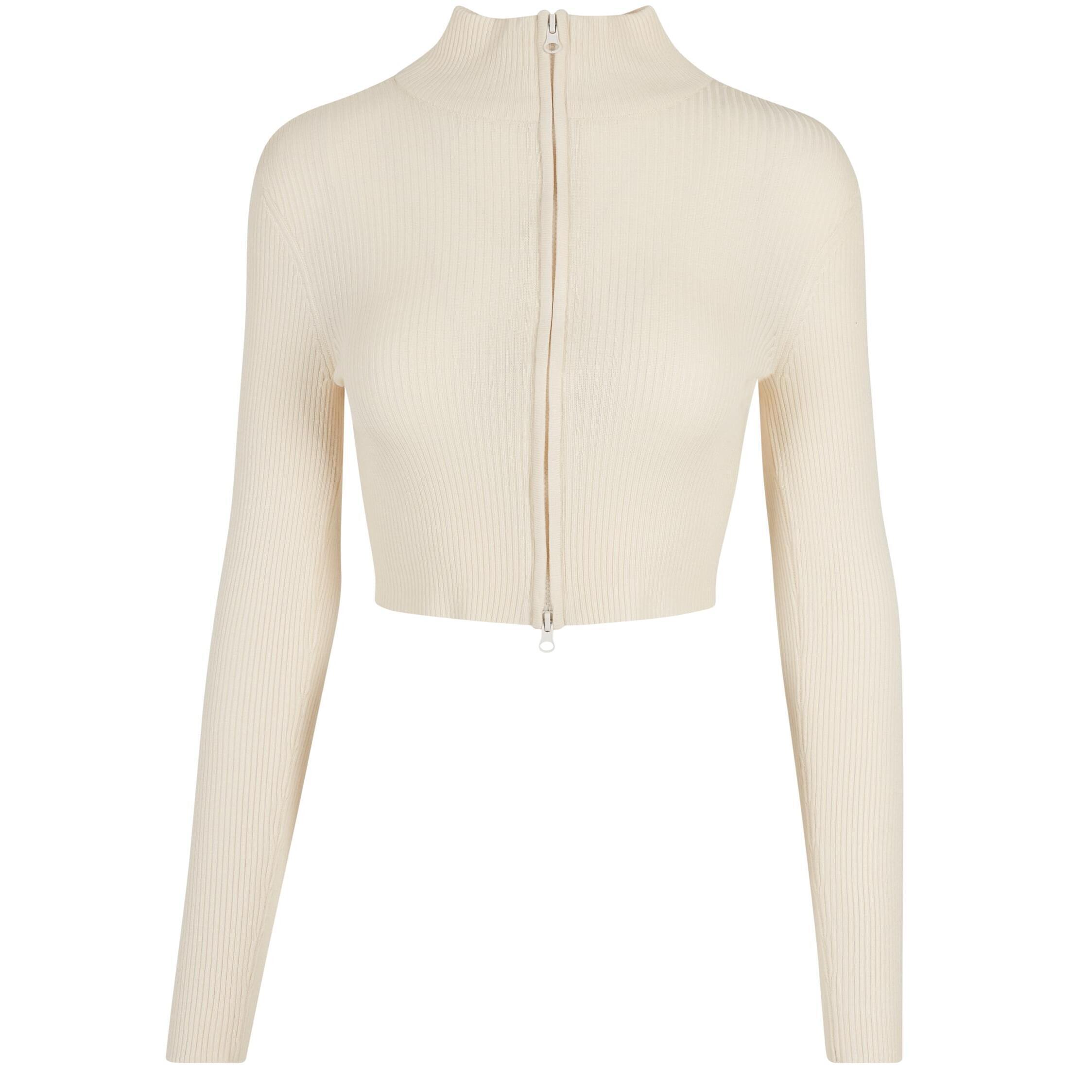 Urban Classics - Cardigan Zippé Court En Tricot Côtelé Femme Urban Classics - Gilet Manches Longues - Blanc - 40 M - Decathlon