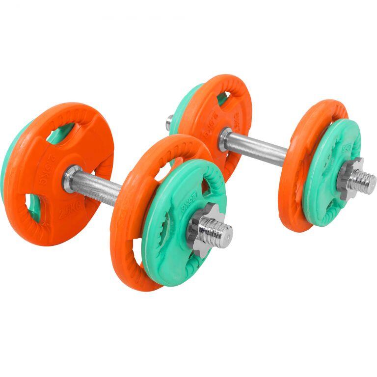 Set gantere din fontă cu înveliș din cauciuc și fixare cu cleme/piulite 20 kg