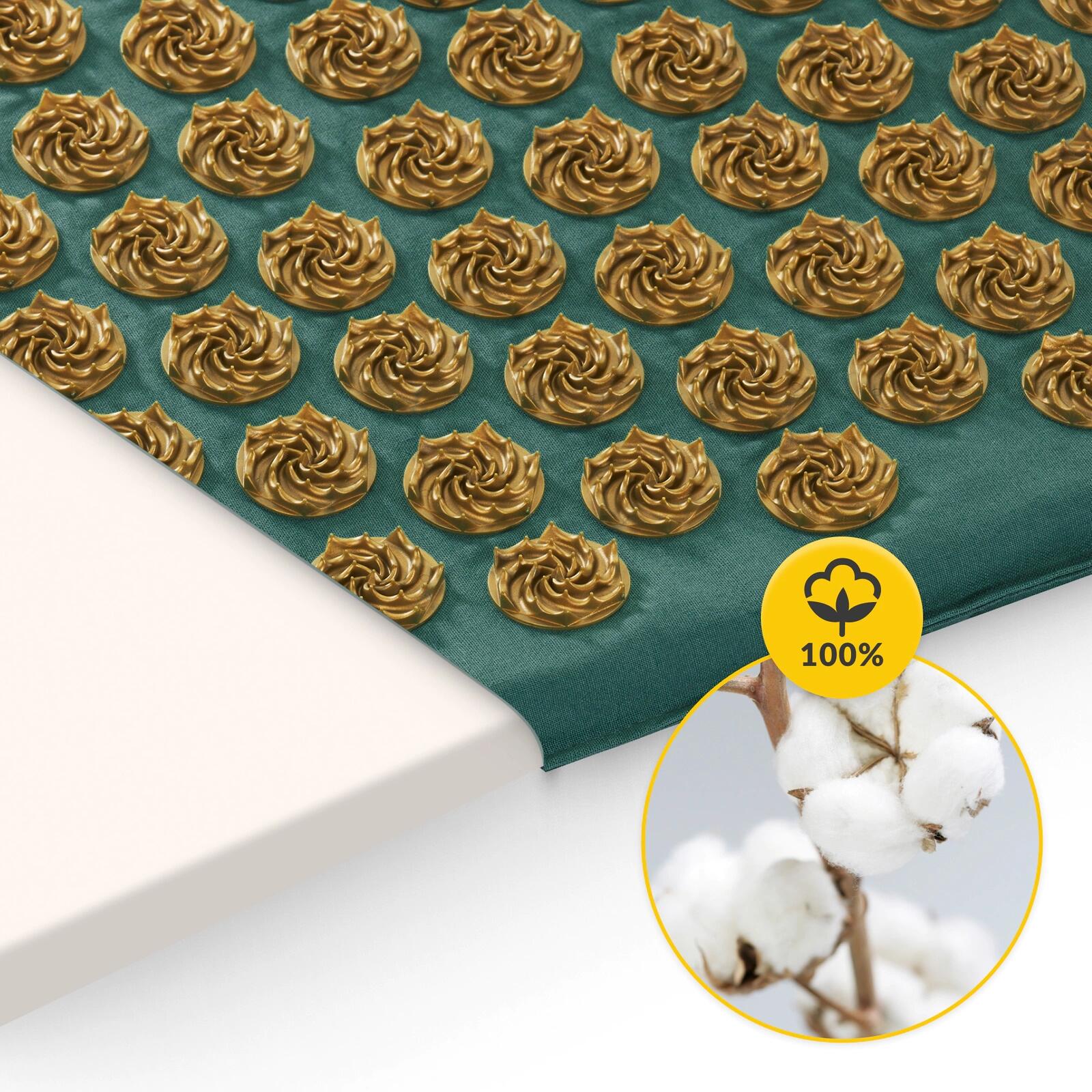 Duża mata do akupresury terapeutyczna 4FIZJO ERGO XL z poduszką zielono-złota 3/7