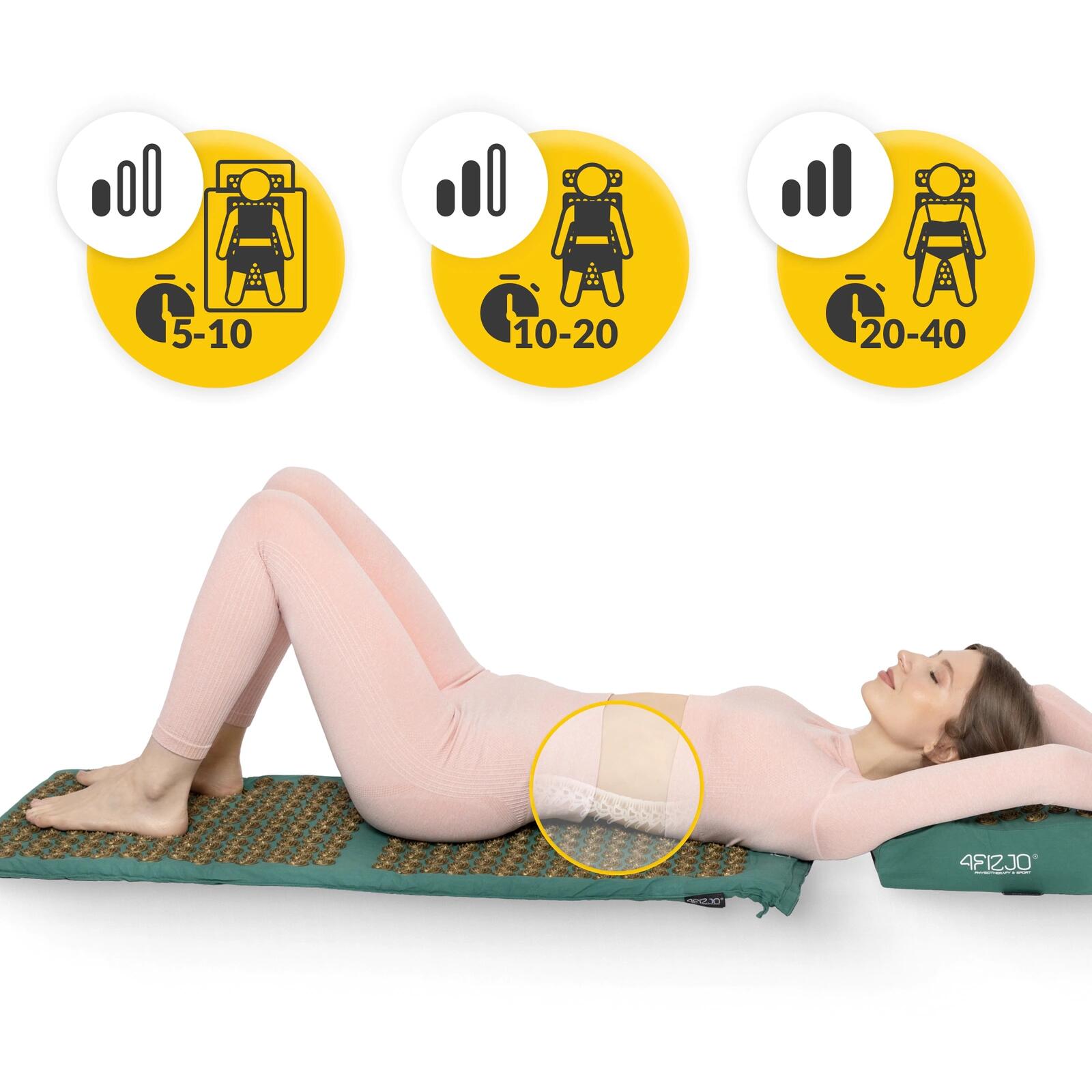 Duża mata do akupresury terapeutyczna 4FIZJO ERGO XL z poduszką zielono-złota 6/7