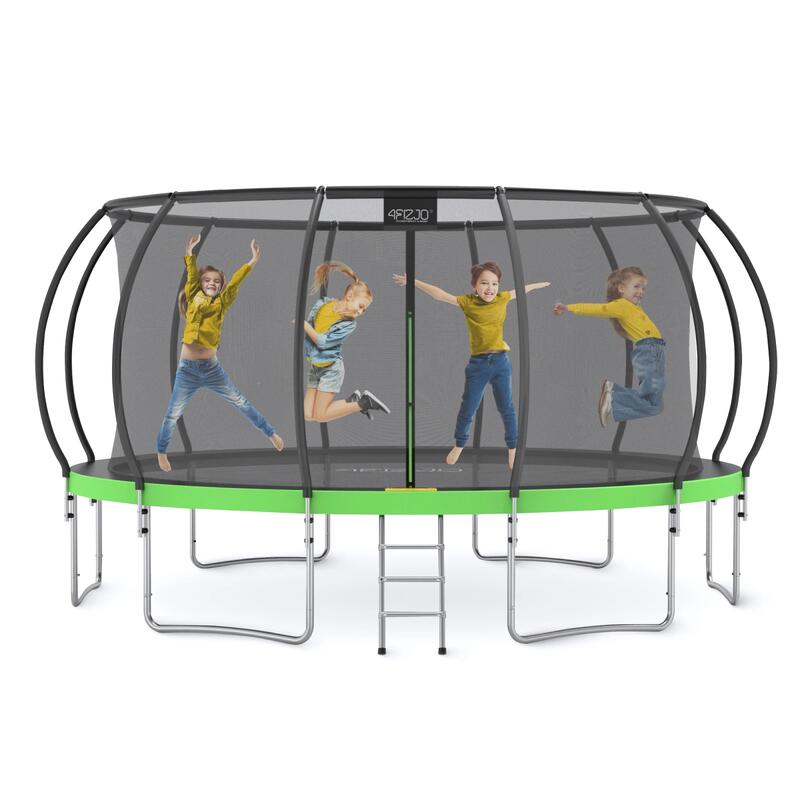 Trampolina ogrodowa dla dzieci 4FIZJO PRO z siatką ochronną 496cm 16FT zielona