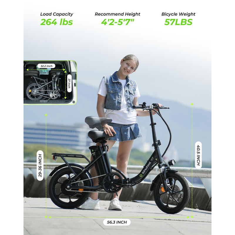 Bicicletă electrică Isinwheel U4 pentru adulți, baterie 250W 36V 10.4Ah 16"