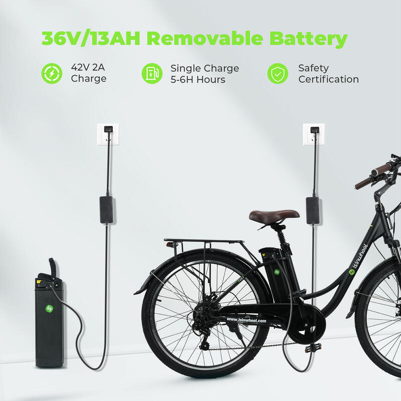 Bicicleta elétrica Isinwheel U2 para adulto, 26" 250W 36V 13Ah