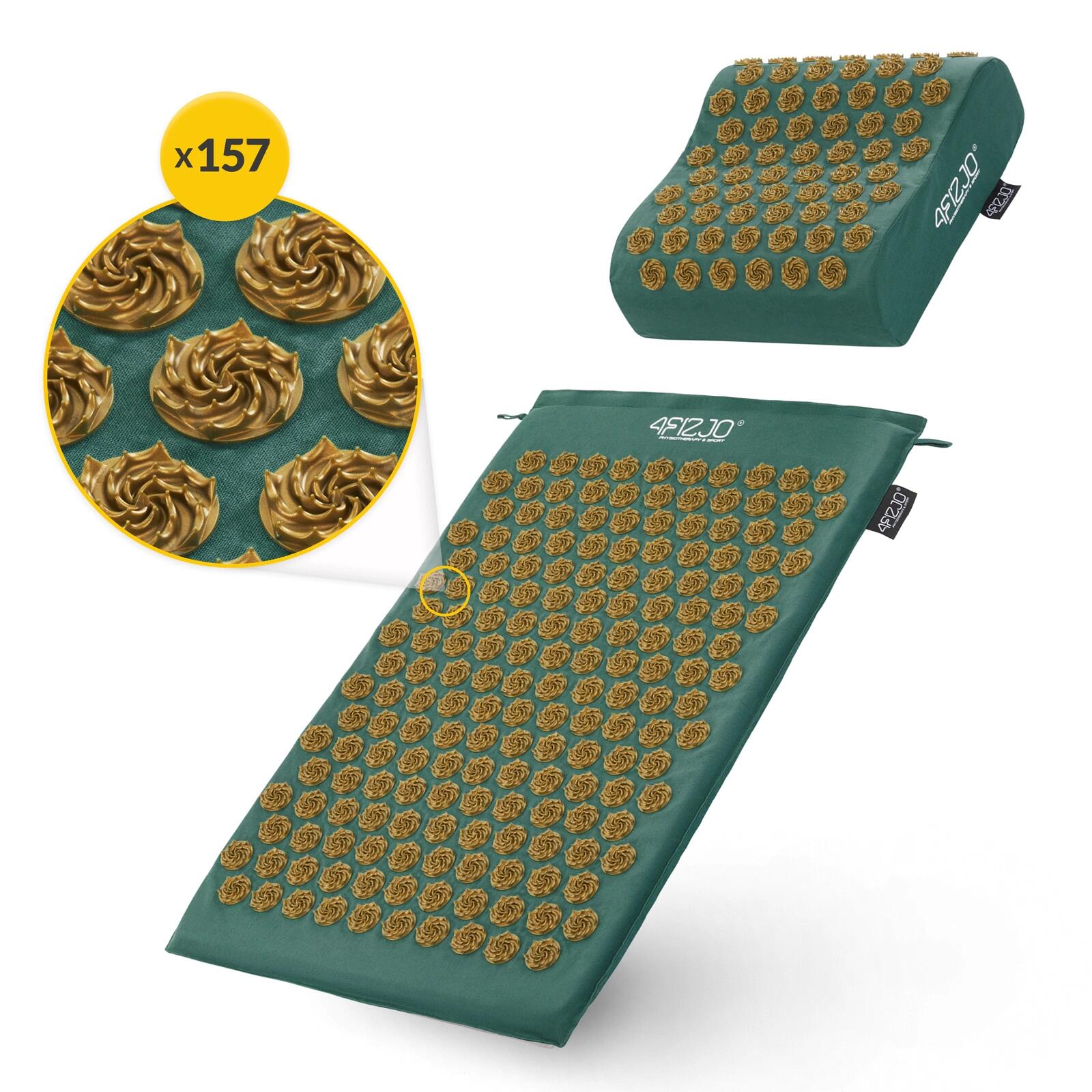 Mata do akupresury terapeutyczna 4FIZJO ERGO z poduszką zielono-złota 4/7