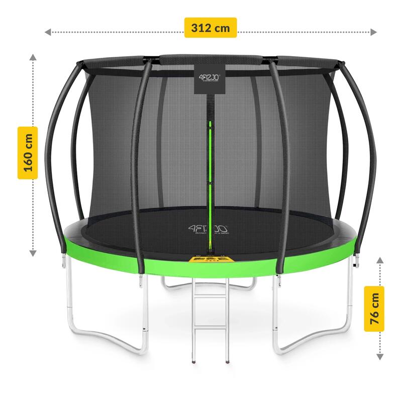 Trampolina ogrodowa dla dzieci 4FIZJO PRO z siatką ochronną 312cm 10FT zielona