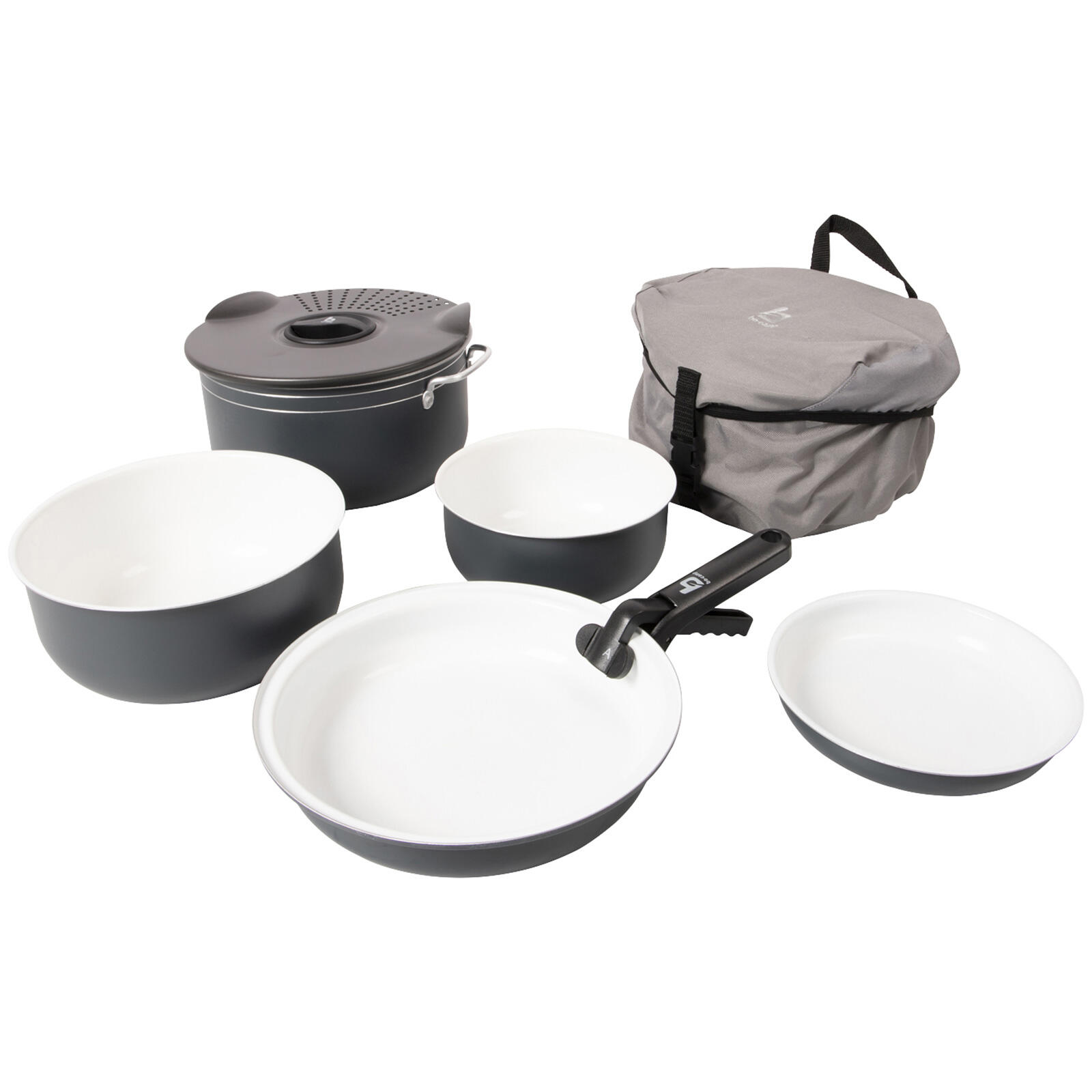 Bo-camp - Set De Cuisine Céramique 7 Pièces Alu Vaisselle Camping Poêle Anti-adhésive - Faitout - Gris - Taille Unique - Decathlon