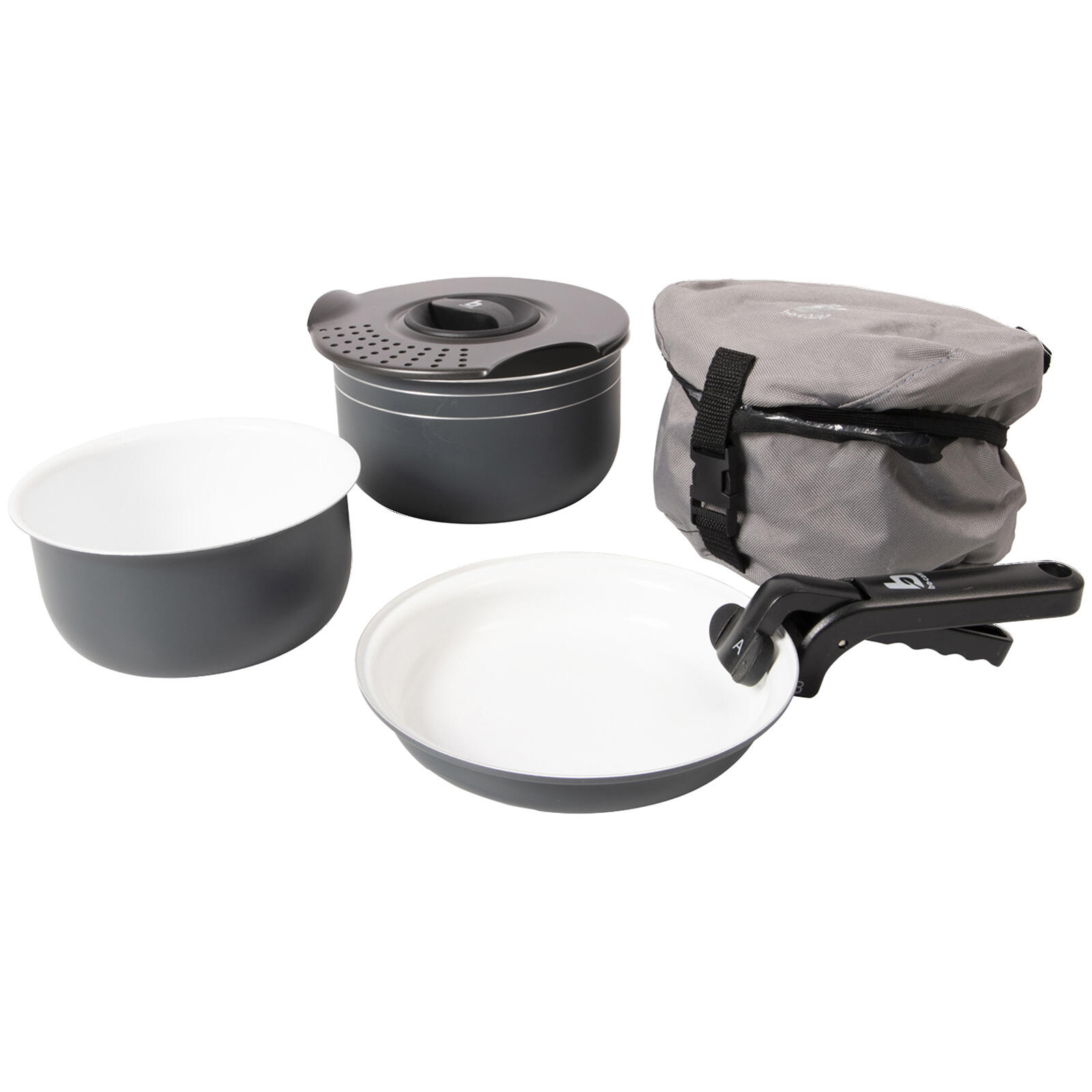 Bo-camp - Set De Cuisine En Céramique 5 Pièces Alu Vaisselle Camping Poêle Anti-adhésive - Faitout - Gris - Taille Unique - Decathlon