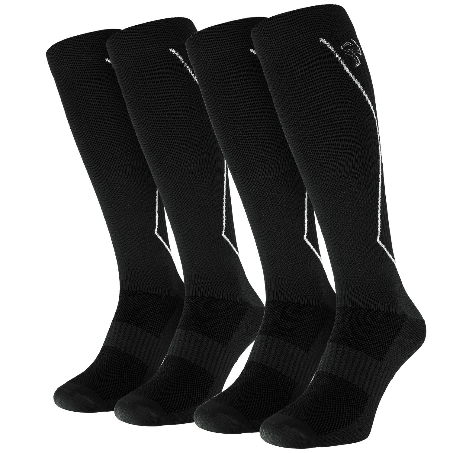 BLACK SNAKE 2 Paar Sport Sokken met Compressie | Knielengte | Dames en Heren | Zwart