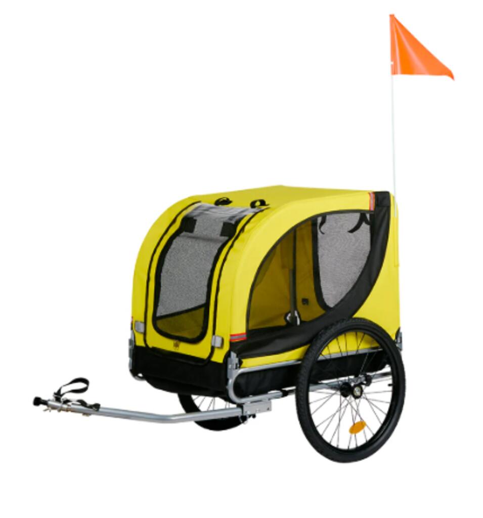 DUNLOP Dunlop Fahrradanhänger für Haustiere (schwarz/gelb, 75cm × 52cm × 65cm)