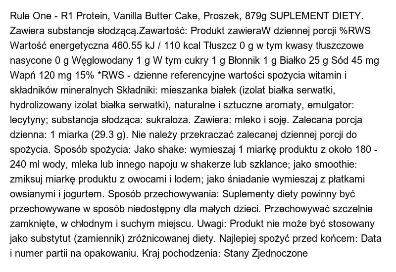 Rule1 R1 Protein Whey Isolate (2lbs) Vanilla Butter Cake - Protéines 2/3