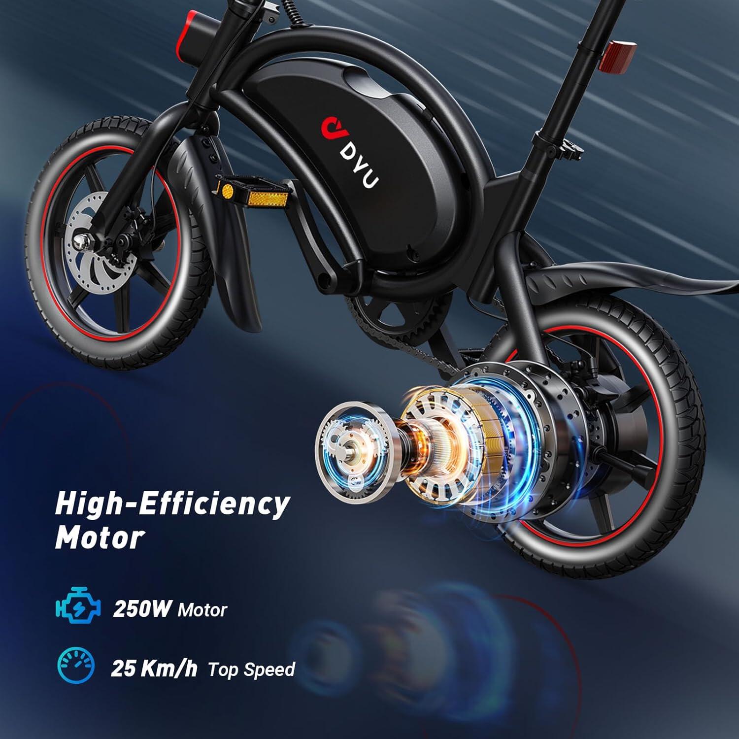 DYU D3F elektrische fiets voor volwassenen, 14 inch 250W 36V 10AH 4/7