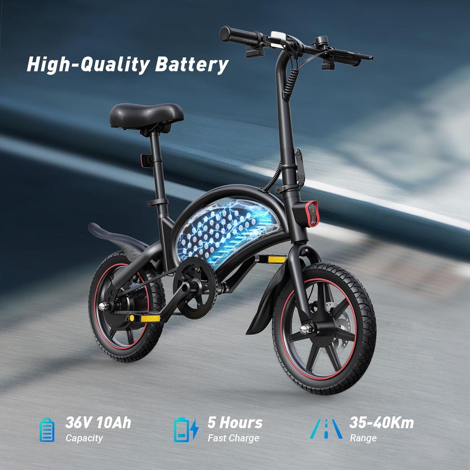 DYU D3F elektrische fiets voor volwassenen, 14 inch 250W 36V 10AH 5/7