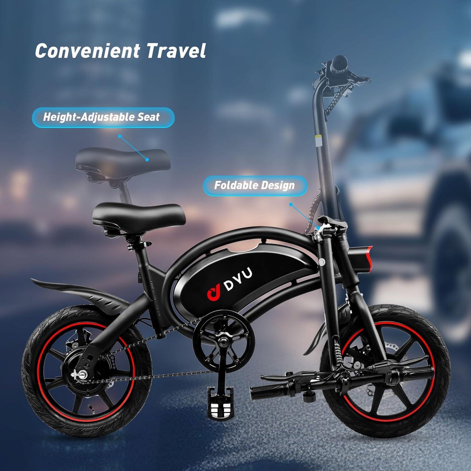 DYU D3F elektrische fiets voor volwassenen, 14 inch 250W 36V 10AH 7/7